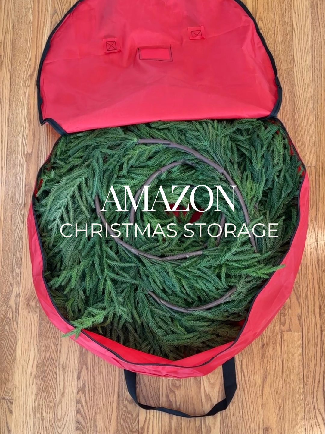 Christmas wreath and garland storage bag - holds multiples of both! Makes storing your Christmas decor a breeze. Check the link in bio to find the link - scroll to the TikTok tab! #christmasstorage #organizing #takingdownchristmasdecorations