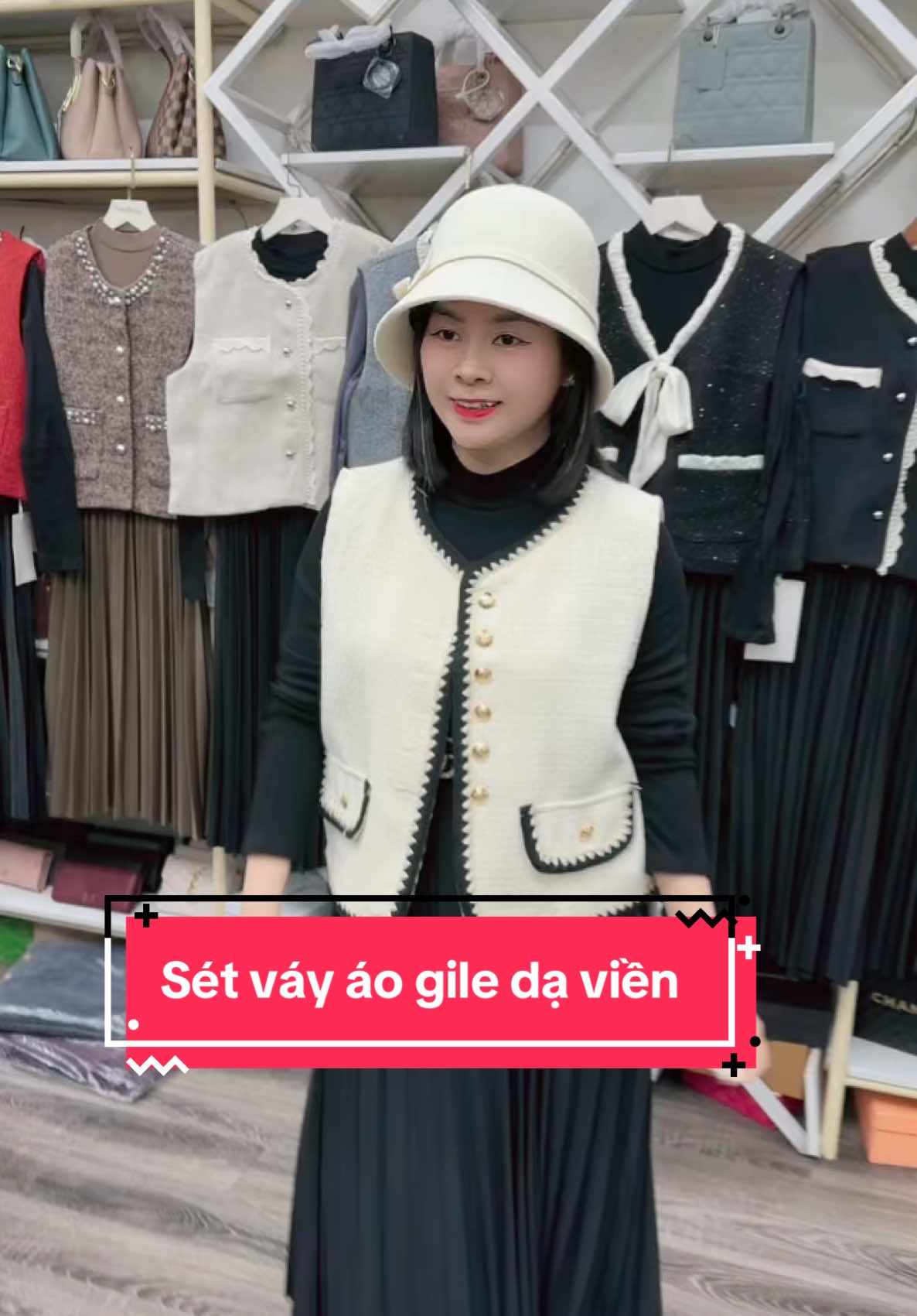 Sét váy dạ áo gile #váy #len #xuhuong 