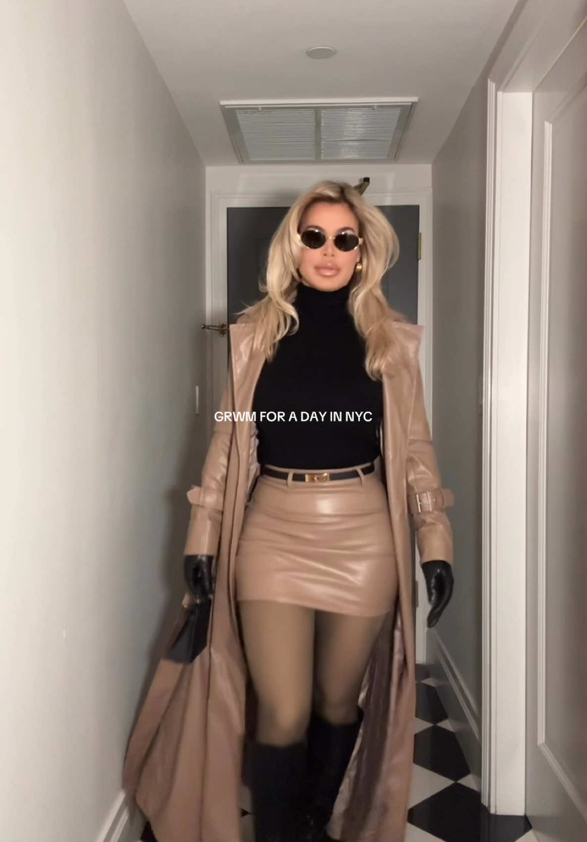 Grwm 🍎 skirt and coat from @Diva Boutique Online  #nyc #nycfashion #nycoutfit #nycfit #nyclife #newyorkfashion #coat #bouncyhair #grwm #grwmnyc #leatherskirt #minikelly #hermeskelly #kellybelt 