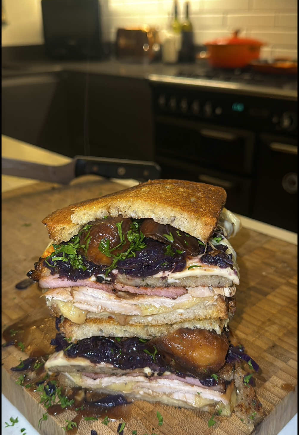 Leftovers Toastie 🫡 Started with a base of a mozzarella toastie then added: • Gravy • Creamy mash • Turkey  • Fried ham • Fried sausage stuffing • Port salut • Sautéed red cabbage laced with smoked bacon • Crispy roasties • More gravy • Parsley  #fyp #food #foodporn #foodphotography #foodblogger #Foodie #dublinfood #dublinfoodblog #dublinfoodie #sandwich #leftovers #christmas #christmassandwich  #cheese #chef 