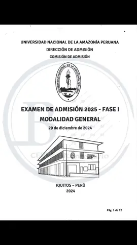 EXAMEN GENERAL DE ADMISIÓN 2025-I UNIVERSIDAD NACIONAL DE LA AMAZONÍA PERUANA  TOMADO 29/12/2024 #unap #examendeadmisión  #unapiquitos 