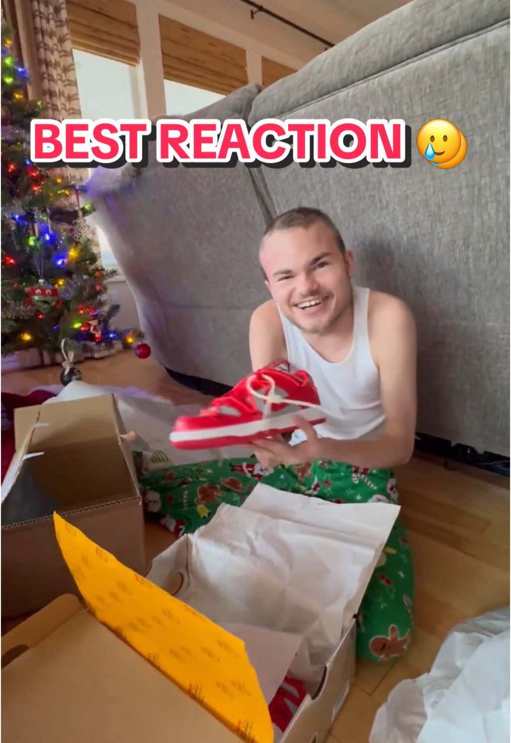 He knew as soon as he saw the box 🥲 @Kristy Vomund #sneakers #offwhite #sneakers #wholesome #family #shoes #virgil #family #Love #christmas #beauty 