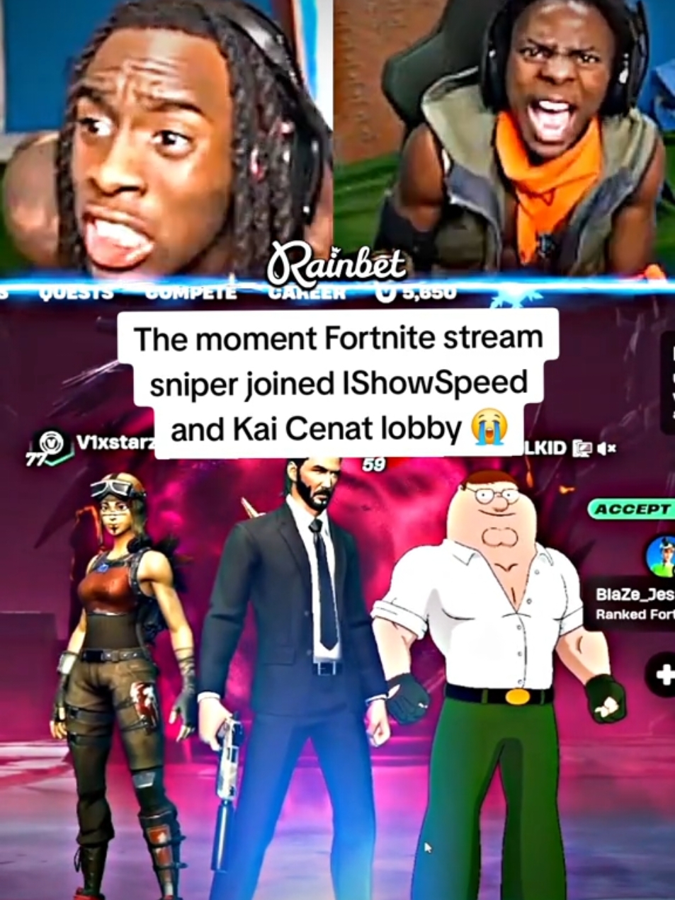 The moment Fortnite stream sniper joined IShowSpeed and Kai Cenat lobby 😭 #ishowspeed #kaicenat #fyp 