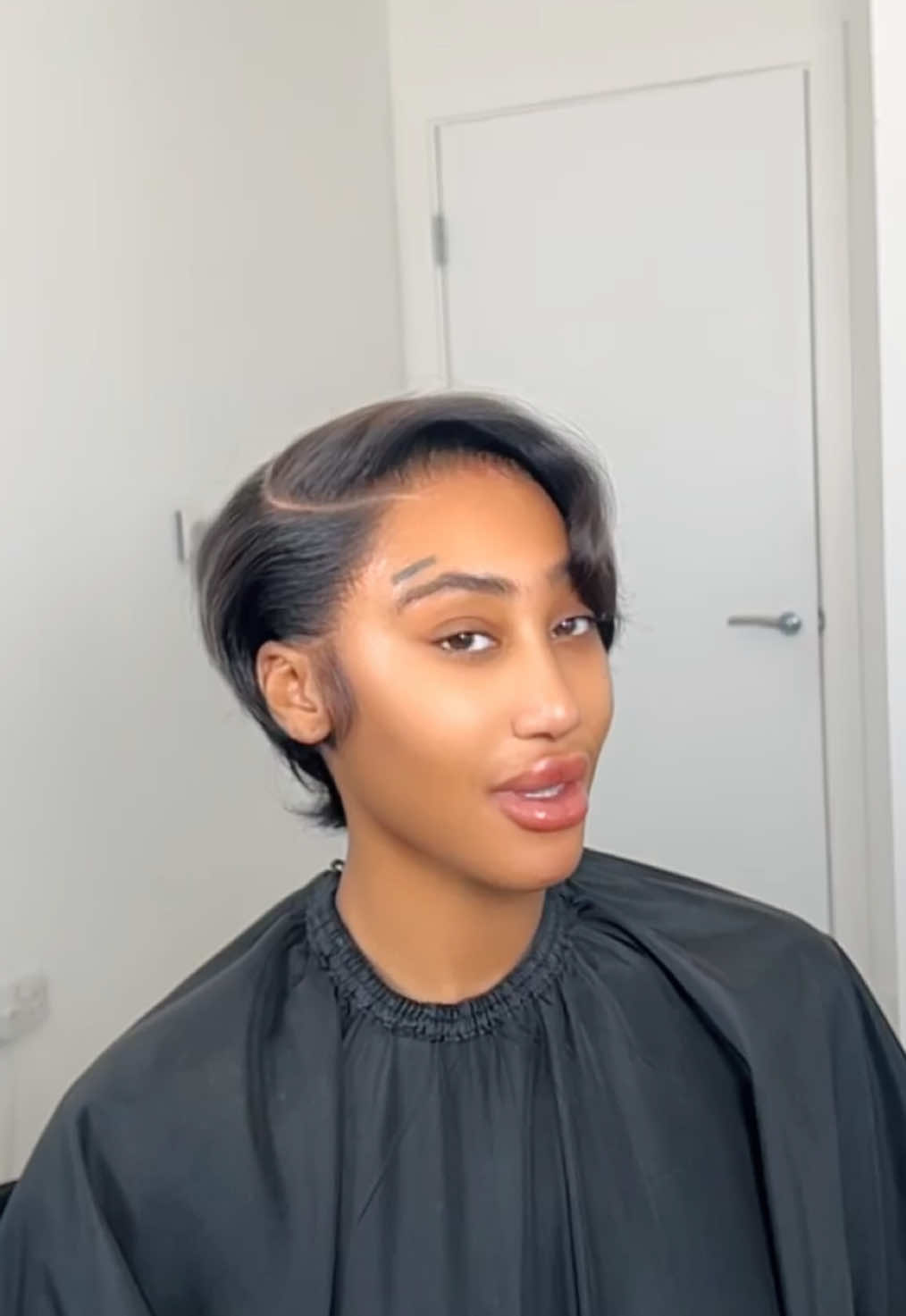 Custom made wig - we used 13x6 HD frontal + quick weave 27 pieces to create this look 😍😍  #fyp #hairtok #londonhairstylist #protectivestyles #nobabyhair #customwigs #pixiecut #frontalinstall #frontalwig #pixiecutwig #shortcut 