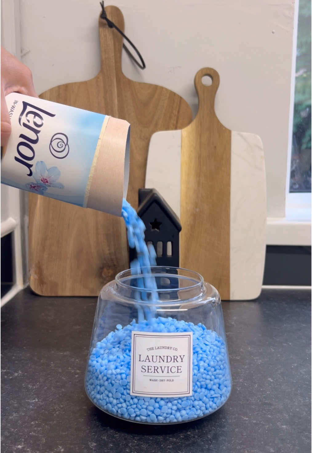Laundry Refill 🧺💙 Lenor- spring awakening has to be one of my favourite scents! Laundry service jars are from @Matalan Online ❤️ Stain remover jar is from @The Range 💙 The stand is from @Temu 🧡 #laundry #laundrytok 