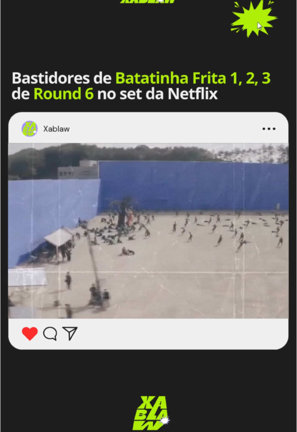 Como é gravado ‘Batatinha Frita 1,2,3’ de Round 6! 🎦 Em vídeo capturado por um Drone, podemos ter uma noção de como o íconico jogo da série da Netflix foi gravado. É possível ver que, sim, os atores tiveram que correr um campo aberto de verdade, mas, tirando a grande boneca assassina, o restante (em azul) foi feito por CGI. Legal, né?  E você, acha que sobreviveria ao Round 6? 🤔 🎥: Reprodução / Internet  #xablaw #round6 #squidgame #curiosidades #series #tv #serie #netflix #entretenimento #culturapop 
