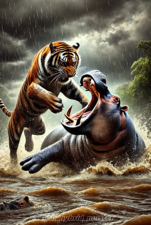 Animal hybrids tiger + hippo #ai #animal #hybrid #fusion #aiart #midjourney #aianimation #creature