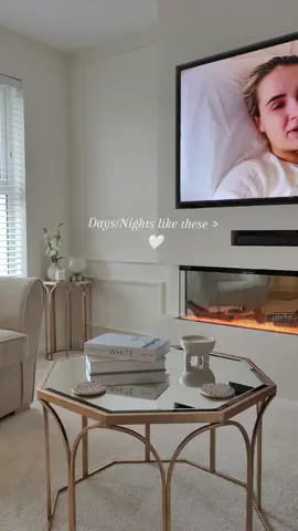 Chilled nights are my fav 🤍 #neutralhomedecor #neutralhome #firsthome #fireplacemakeover #mediawall #panelling #neutrallivingroom 