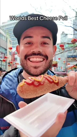 Worlds best cheese pull meme is MASSIVE but this time with a Korean corn dog. No more 10 yen cheese coin 