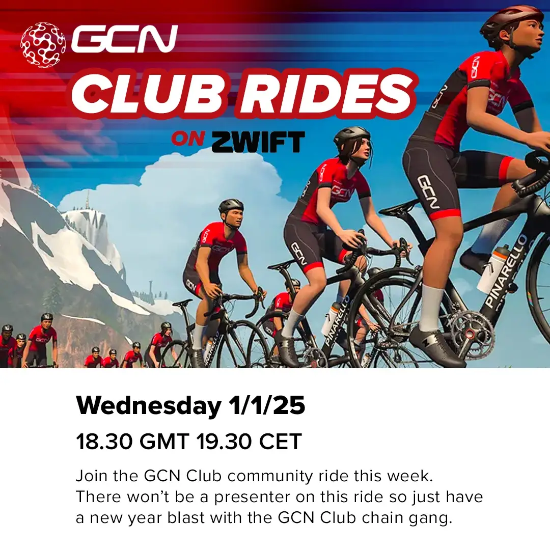 Join us for a GCN Club Ride on @GoZwift! Sadly there won’t be a GCN presenter on the ride, but don't worry it is still a no-drop ride. Enjoy! ℹ️ 👇 📆 1 January ⏰ 11:30PDT/14:30EDT/18:30GMT/19:30CET 📍 Zwift! 👉 Link In Bio 👈