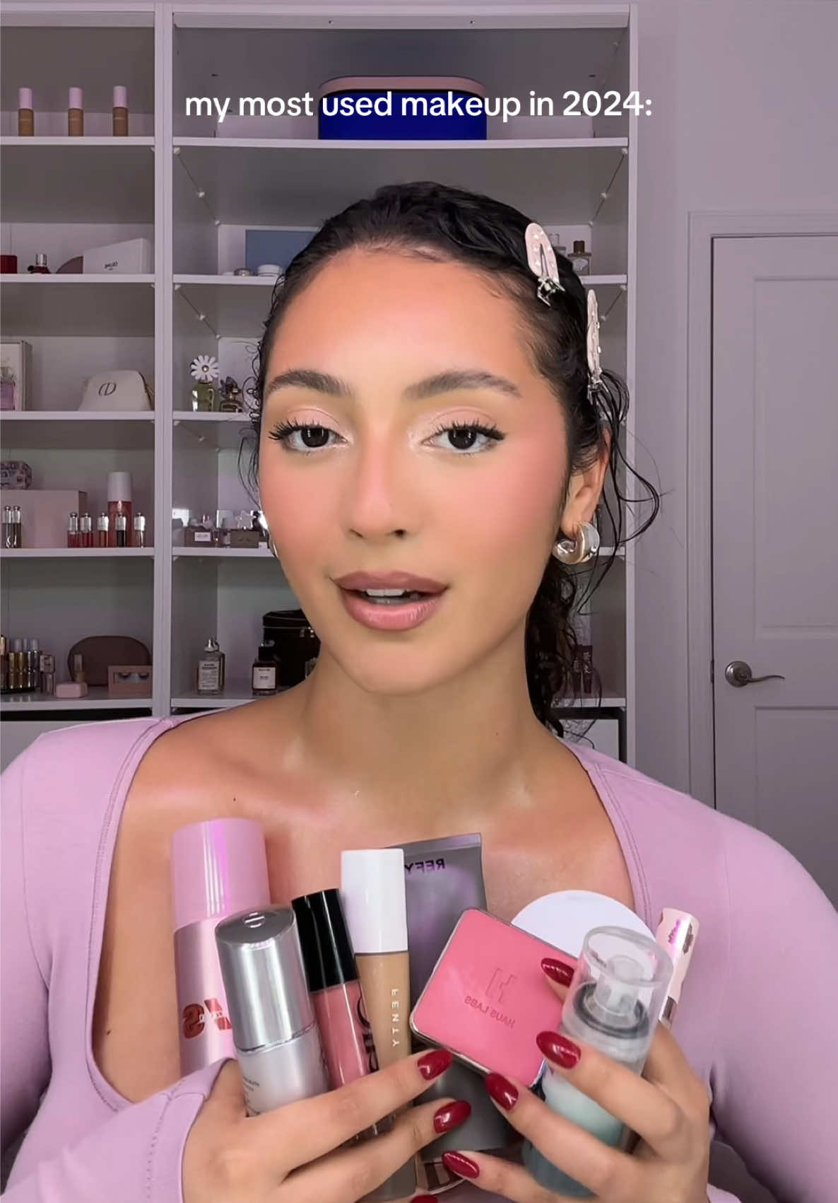 I’m bringing all of these babies into 2025 with me 🤌🏽✨  products used:  @LUMIFY Eyes eye drops @Diorbeauty serum  @REFY primer, lip buffer  @Fenty Beauty foundation  @tarte cosmetics concealer  @Charlotte Tilbury cream bronzer @Laura Mercier powder  @makeupbymario eyeshadow, powder bronzer, lipstick  @Anastasia Beverly Hills brows, mascara  @Haus Labs by Lady Gaga blush  @tomfordbeauty lip liner  @Saie lip gloss  @Patrick Ta Beauty body glow  @ONE SIZE BEAUTY setting spray  @Emi Jay hair clips  @SKIMS top 