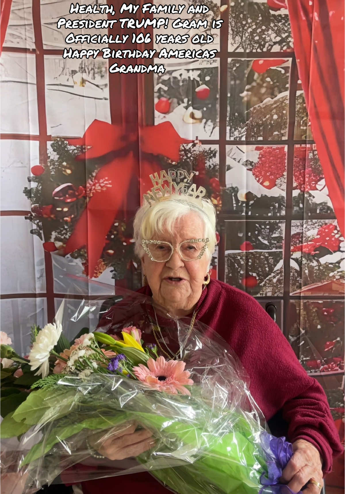 Wishing you all a very happy, healthy, and safe New Year’s Eve! #happyholiday #happynewyear #americasgrandma #trump #106yearsold 