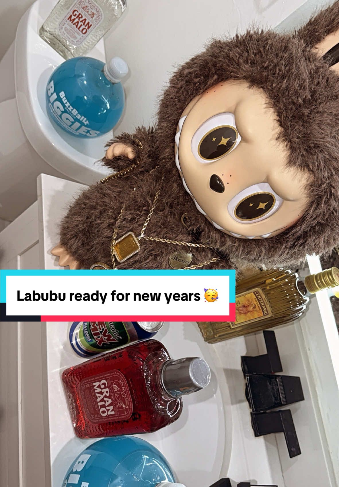 Labubu’s pregaming for new year 🥳#labubu #labubuthemonsters #labubumacarons #fy #fypシ #viralvideo #granmalo #lit #alcoholic #party #newyear #parrati #trakas #zimomo #buzzball 