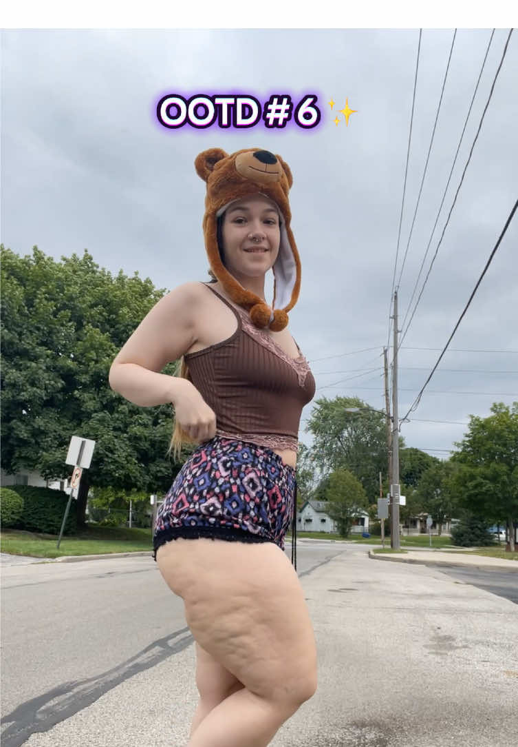 #OOTD number 6! I love this fit. Simple back from the summer with my funky purple shorts, brown tank top & bear hat (Reposting from my IG ^u^ check out @ tinysatan for the original) #tinysatan #alt #fyp #fashion #tinyootd