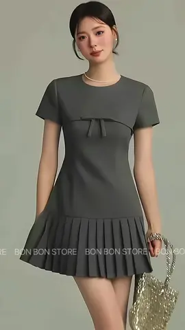 Váy nữ ngắn cổ tròn đính nơ tà xếp li phong cách tiểu thư#bonbonstore #vay #vayxinh #vaydaopho #thoitrang #thoitrangnu #viral #trending #trend #viraltiktok #viralvideo 