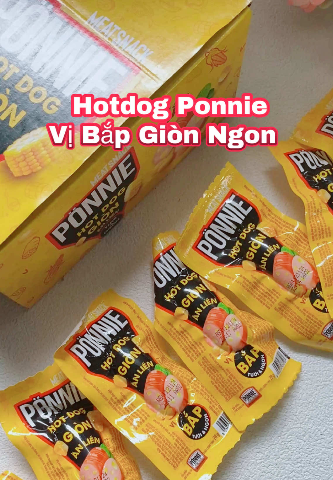 Ponnie Hotdog Giòn Ăn Liền Vị Bắp Hộp x 20 Cây x 28G ##hotdogponnie##xucxich##xucxichanlien##doanvat##ponnie##doanngon##Foodie