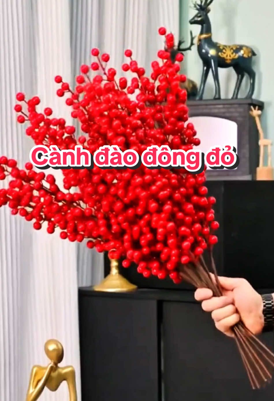 Cành đào đông đỏ trang trí Tết #canhdaodong12nhanh #canhdaodongdo #canhdaodongkemnhung #trangtritet #tet 