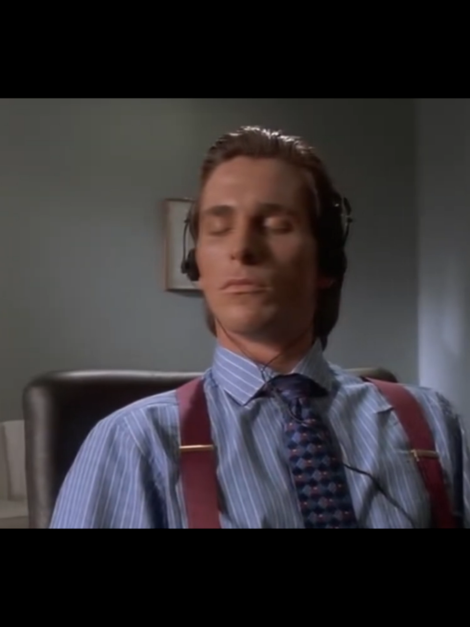 Patrick Bateman listening to Zone Archive music #patrickbateman #mem #zonearchive #christianbale #sigmamale #literallyme #americanpsychomeme #zonesama
