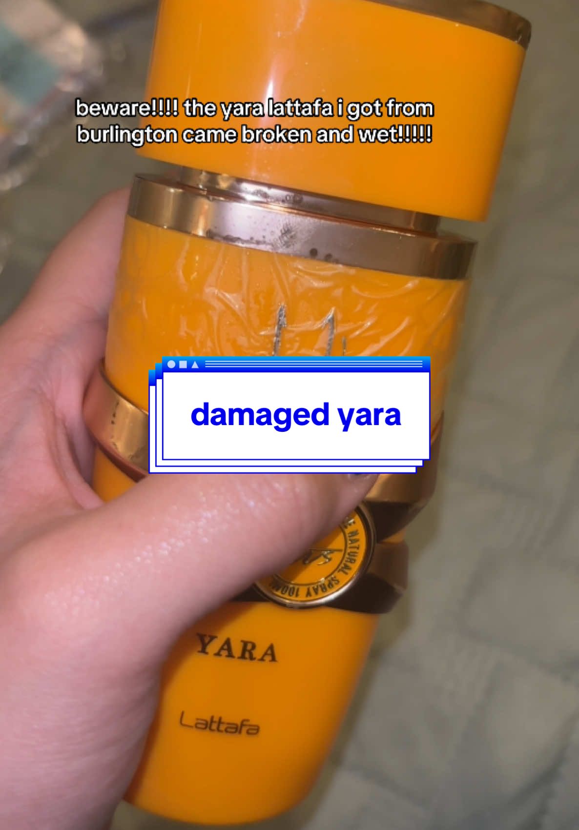 So annoying! I bought 4 different lattafa perfumes from burlington and this was the 1 that HAD to come damaged  - #burlington #perfumetok #perfumetiktok #lattafa #lattafaperfume #yaralattafa 