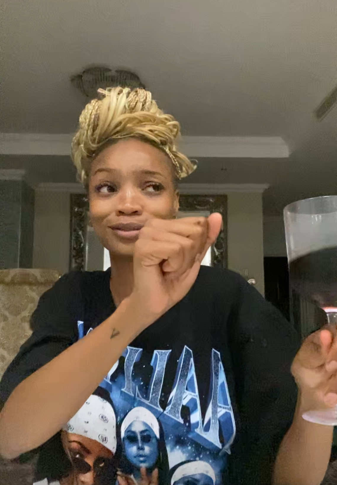 POV: Trying to stay cute while you’re hungry in the VIP section you got invited to. It’s the first meal of the day😂