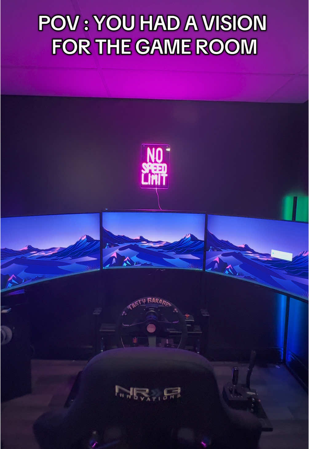 Where the Sim Racers at? #simracing #gameroom #simracingsetup #gaming #gamingroom #rgb #assettocorsa #nospeedlimit @6 Sigma Sim Racing @Secretlab 