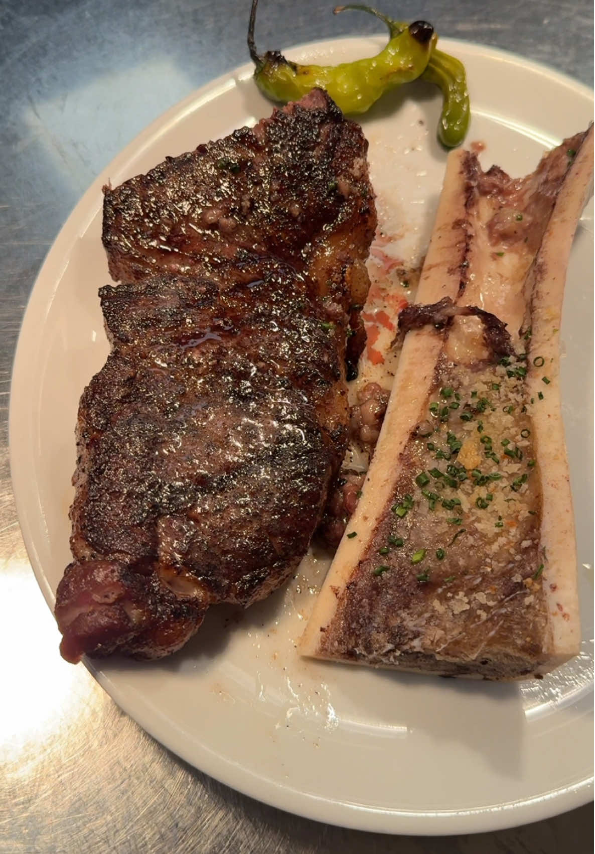 Our 14oz Striploin is wet aged for 21 days! Add a Roasted Bone Marrow for $14. #carversteak #lasvegas #resortsworld #steak 