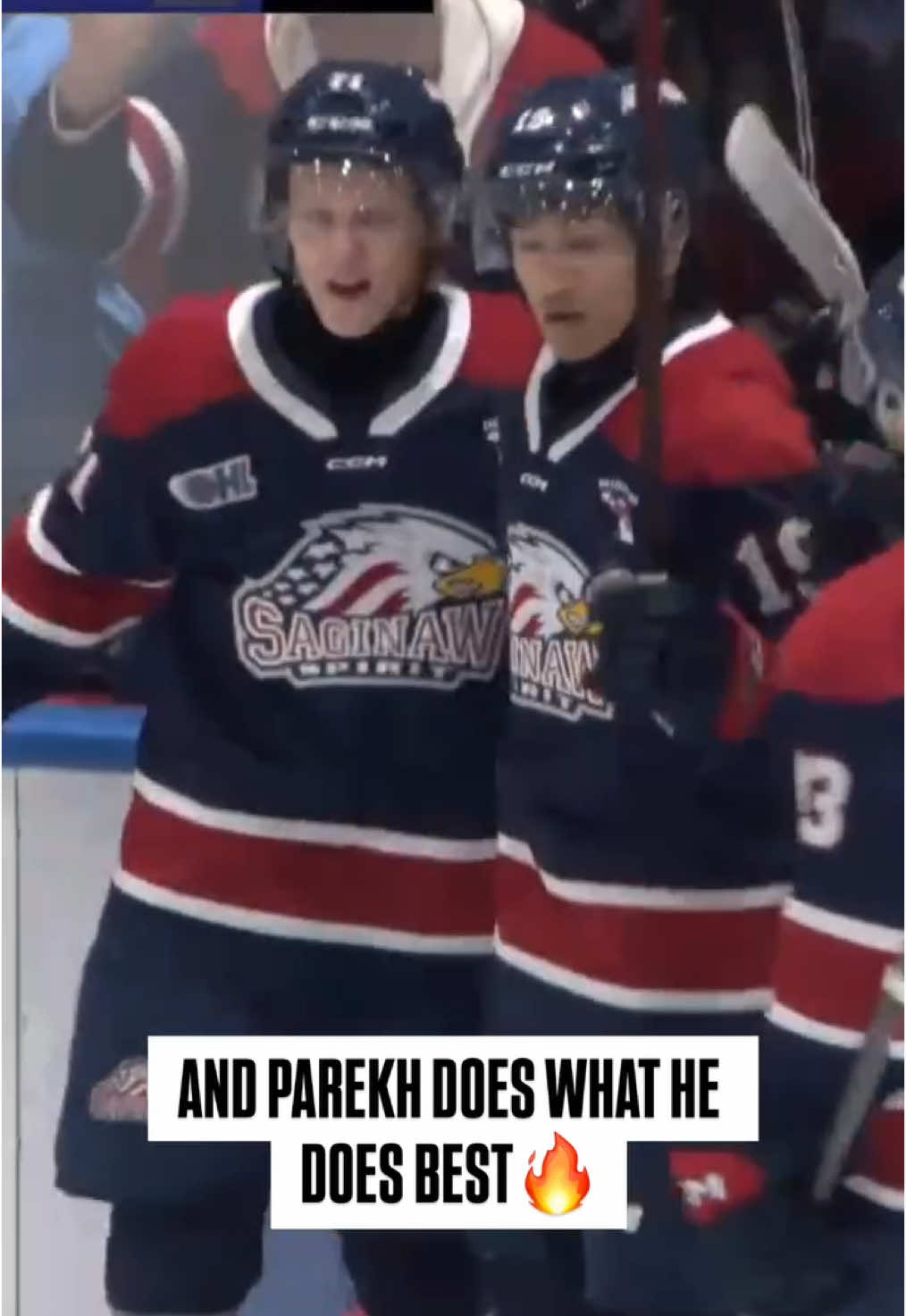 ZAYNE PAREKH EVERYBODY!👏 Just as we predicted👀, @Calgary Flames prospect Zayne Parekh shows off his offensive prowess and gives the @Saginaw Spirit an edge in the first period!🦅😍