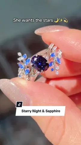 She’d choose a constellation over a carat any day ✨🌠 #galaxy #weddingring #starrynight #natureinspired #nontraditionalengagementring #uniqueengagementrings #fyp #engagementringindeas  #leafring #feyre #acotar