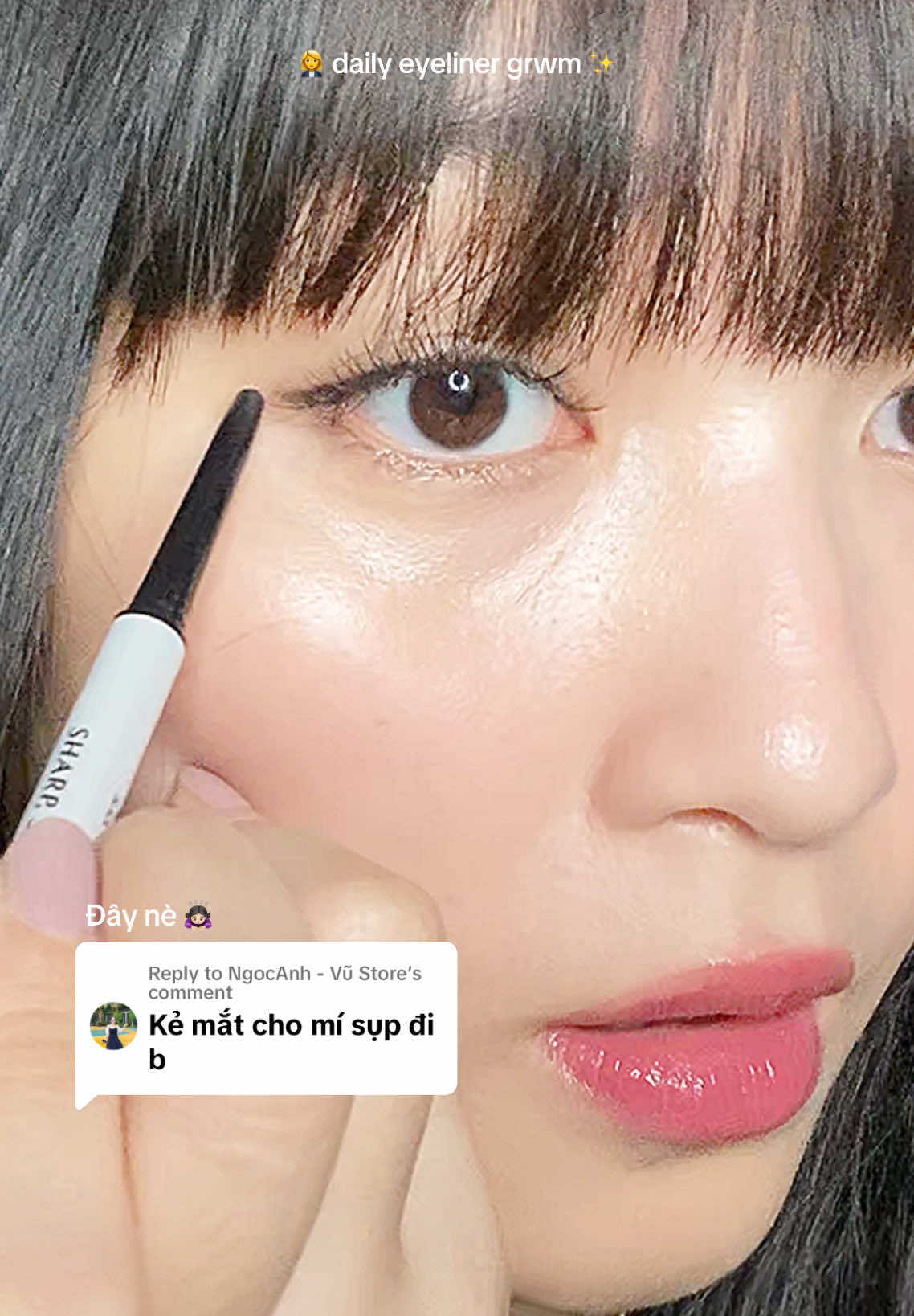 Replying to @NgocAnh - Vũ Store kẻ mắt ngang theo đuôi mắt vầy được khum 🙇🏻‍♀️💬 #Eyeliner 