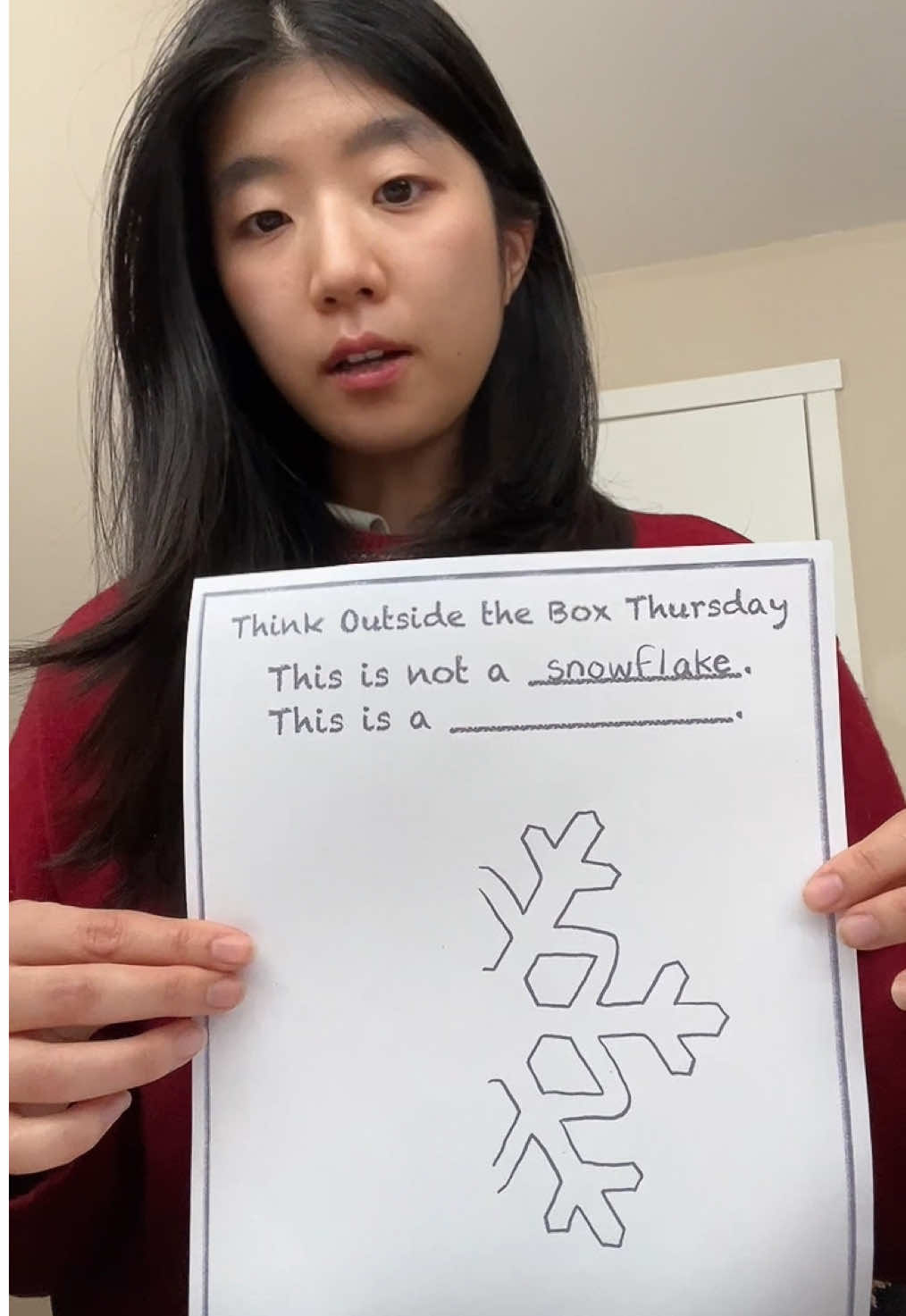 My take on think outside the box :) This is not a ❄️🔥⭐️📚📷. This is a ______. #thinkoutsidethebox #fyp #teachertok #teachersoftiktok 