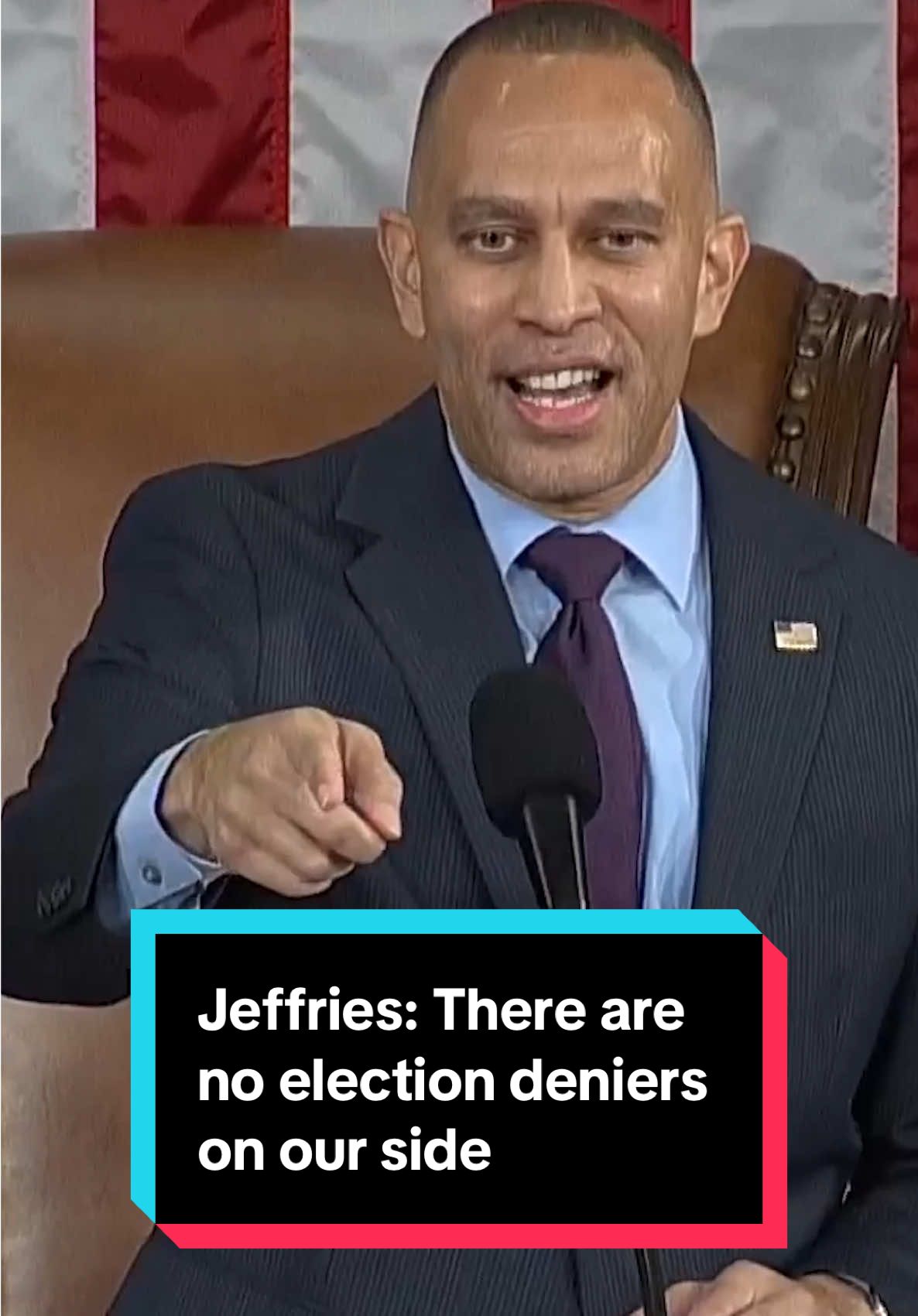 While addressing the 119th Congress after the re-election of Rep. Mike Johnson as House Speaker, Minority Leader Hakeem Jeffries acknowledged the election of Donald Trump as the 47th President. He added,