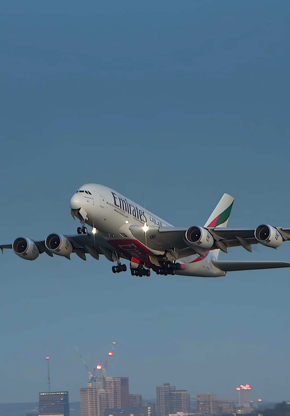 EMIRATES Airbus A380 rotating out of London Heathrow at dusk. #heathrow #emirates #a380 #aviation #planes @Emirates 