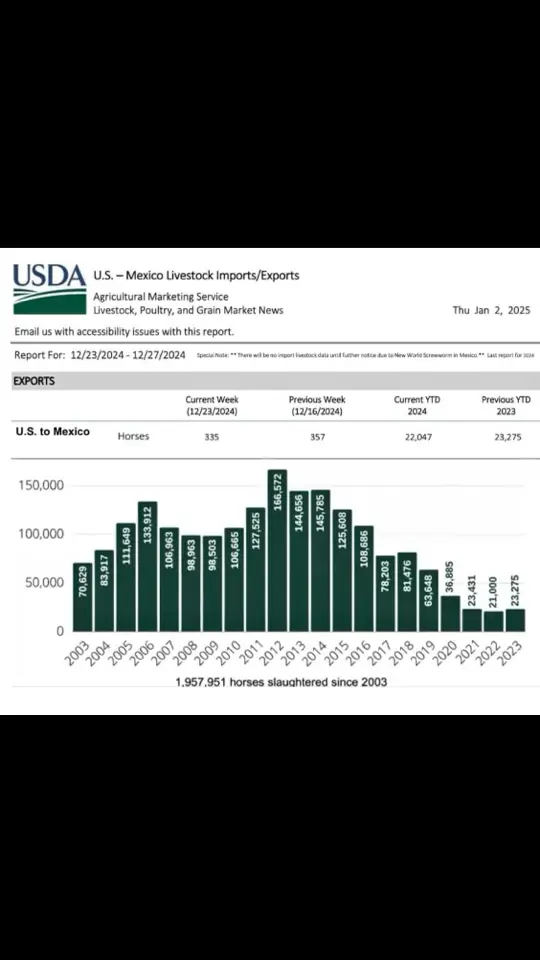 Horse unaliving is going down. This is either due to numbers not being recorded, horses being culled north in Canada or there are more being rescued or kept out of this pipeline. I hope it is the latter. The SAFE Act did not pass so this will still be legal in our future. #wildhorses #wildhorsesoftiktok #horse #horses #animals 