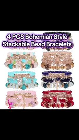 4Pcs/Set Bohemian Style Stackable Bead Bracelets  #bohemianstyle  #jewelryaccessories #fyp #fypシ 