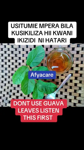 Faida za Chai ya Majani ya Mpera BENEFIT OF GUAVA LEAVES  	1.	Huboresha usagaji wa chakula 	2.	Husaidia kupunguza uzito 	3.	Hudhibiti kiwango cha sukari mwilini 	4.	Huboresha afya ya moyo 	5.	Hufanya ngozi iwe na afya 	6.	Huimarisha kinga ya mwili 	7.	Hupunguza maumivu ya hedhi 	8.	Huboresha afya ya kinywa 	9.	Hupunguza uvimbe 	10.	Tajiri kwa vioksidishaji Tahadhari: Tumia kwa kiasi; wasiliana na daktari ukiwa na hali maalum. Guava leaf tea offers numerous health benefits due to its rich content of antioxidants, vitamins, and plant compounds. Here are some key benefits:   ### 1. **Improves Digestion**      - Guava leaves contain compounds that help reduce digestive issues such as diarrhea, constipation, and bloating.      - They have antimicrobial properties that combat harmful bacteria in the gut.   ### 2. **Supports Weight Loss**      - The tea can inhibit complex carbohydrate absorption, potentially reducing blood sugar spikes and aiding in weight management.   ### 3. **Helps Control Blood Sugar Levels**      - Studies suggest that guava leaf tea may improve insulin sensitivity and lower blood sugar levels, making it beneficial for people with diabetes.   ### 4. **Boosts Heart Health**      - Guava leaves are rich in antioxidants and potassium, which can help reduce bad cholesterol (LDL) and improve good cholesterol (HDL). This promotes overall cardiovascular health.   ### 5. **Promotes Healthy Skin**      - Its antibacterial and anti-inflammatory properties can help combat acne, reduce inflammation, and improve skin texture when used topically or consumed regularly.   ### 6. **Strengthens Immunity**      - Rich in vitamin C and other antioxidants, guava leaf tea helps strengthen the immune system and fight off infections.   ### 7. **Relieves Menstrual Pain**      - Guava leaf tea is known to alleviate menstrual cramps and reduce the intensity of period pain.   ### 8. **Enhances Oral Health**      - Its antimicrobial properties can combat oral bacteria, reducing bad breath, gum disease, and toothaches.   ### 9. **Anti-Inflammatory Benefits**      - The tea may reduce inflammation in the body, potentially benefiting conditions like arthritis.   ### 10. **Rich in Antioxidants**      - Guava leaves contain quercetin and other antioxidants that neutralize free radicals, protecting against chronic diseases and aging.   **How to Prepare Guava Leaf Tea**:   1. Wash a handful of fresh or dried guava leaves.   2. Boil the leaves in 2 cups of water for 10–15 minutes.   3. Strain the liquid and enjoy it warm or cool.   4. Optionally, add honey or lemon for flavor.   **Precaution**:   While guava leaf tea is generally safe, excessive consumption may cause mild digestive discomfort. Consult a healthcare provider if you are pregnant, breastfeeding, or taking medications. #sciatica #sciaticarelief #sciaticapain #backpain #fyp #fy #fypp #fypdong #fup #fyppp #fyyyyyyyyyyyyyyyyy #fyyyyyyyyyyyyyyyyyyyyy #congolaise #kenyantiktok #tik_tok #tanzaniatiktok #malawitiktok #canada #malaysia #saudiarabia #fypsシ #viraltiktok #fyp #foryoupage #fy #fypp #fypdong #fup #fyppp #fyyyyyyyyyyyyyyyyy #congolaise #fyyyyyyyyyyyyyyyyyyyyy #congolaise #kenyantiktok #congolaise🇨🇩 #kenyantiktok🇰🇪 #ugandatiktok #tanzaniatiktok .#hypertension #highbloodpressure #cholestrol #congolaise🇨🇩 #congo #congolaise🇨🇩🇨🇬 #kenyantiktok🇰🇪 #kenyantiktok #mombasatiktokers #nairobi #nairobi #tanzaniatiktok #tanzania #tanzania🇹🇿 #tanzaniantiktok🇹🇿 #rwandatiktok🇷🇼 #dubai🇦🇪 #oman🇴🇲 #usa_tiktok #togolais228🇹🇬 #turkey🇹🇷 #sweden #saudiarabia #morocco #zimbabwe #zambia#malawitiktok🇲🇼 #southafrica #burunditiktok