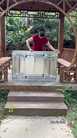 Bàn ăn uống inox hình chữ nhật, chân xếp thái gấp gọn đa năng#giadung_giadinh01 #cuahangdodungnhabep1 