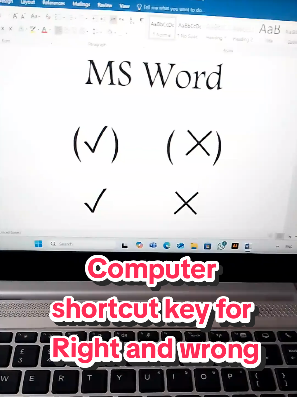 Computer 💻 shortcut key for Right and wrong symbol  #foryou #foryoupagе #fyp  #computer #Tech #trick   #word #pc #laptop #computer #viral #reels #shorts #windows 