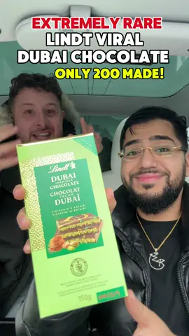 LINDT DUBAI CHOCOLATE!? 🍫  This is probably the RAREST chocolate in the entire world! Huge shout out to Lindt for sending me this limited edition chocolate bar with only 200 made worldwide! Overall it was extremely delicious, creamy smooth milk chocolate and loaded with pistachios! Had to get the legend @Marcello eats on this review.  #lindtchocolate #chocolate #dubaichocolate #pistachio #kunafa #kunafachocolate #pistachiochocolate #foodreview #fyp 