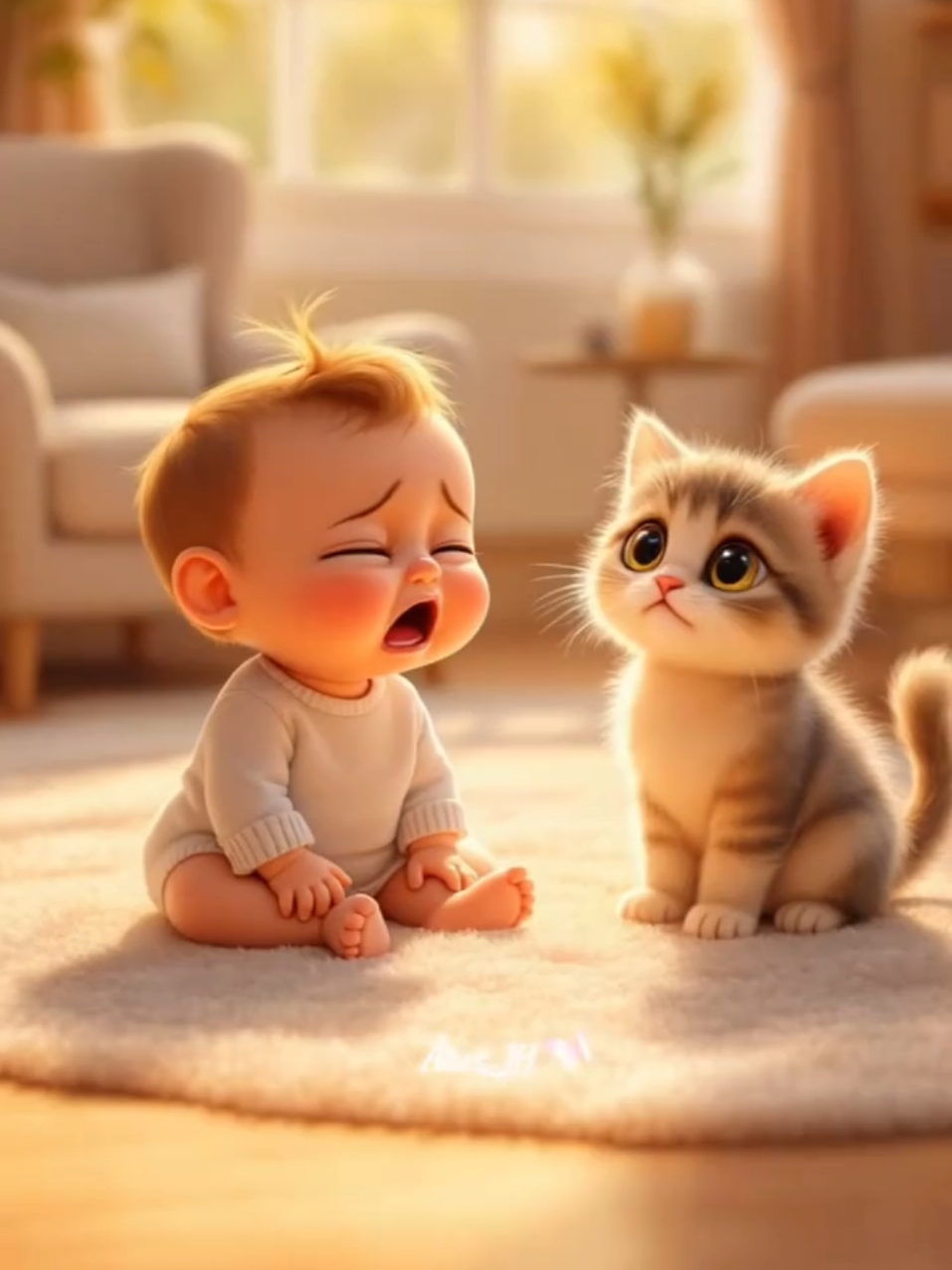 Adorable kitten hugging a crying baby❤️‍🩹 #baby #kitten #catlover #cat #fyp #catsoftiktok #animals #cute 