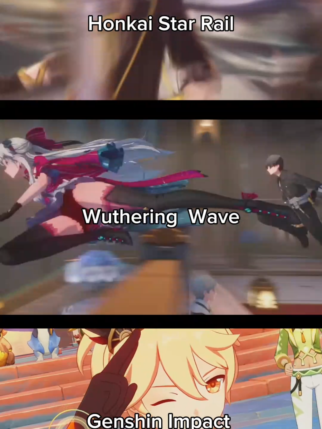 dance of WuWa, Hsr, and Gi  #GenshinImpact #HonkaiStarRail #wutheringwaves #hoyoverse #kurogames #openworld #caelushonkaistarrail #aethergenshinimpact #roverwutheringwaves #fyp #fypシ #foryoupage 