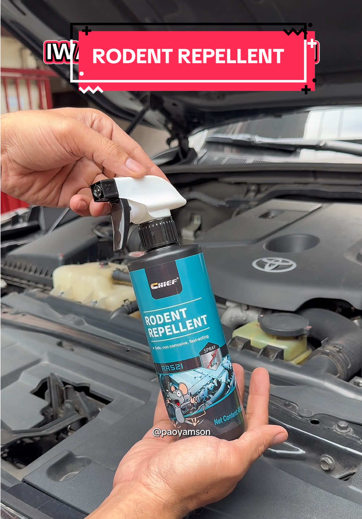 Lagi bang may daga sa engine bay mo at baka masira ang wirings ng kotse mo? Chief Rodent repellent #ratrepellent #rodentrepellent #ratspray #enginebay #fyp 