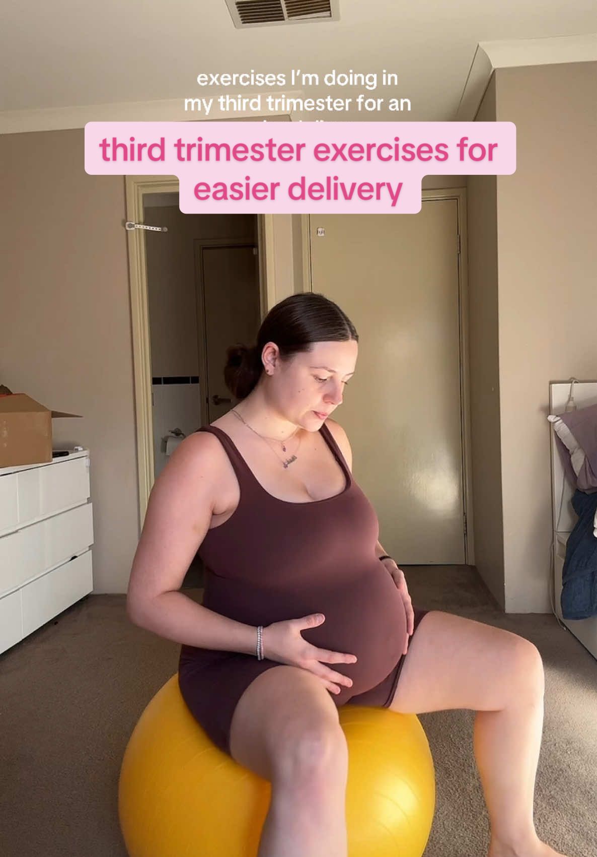 Go to 3rd trimester exercises - I do each one for atleast 1 minute (each side)! #pregnancyexercise #pregnancyworkout #3rdtrimester #prenatal #pregnantlife #pregnantmama #pregnantstretches 