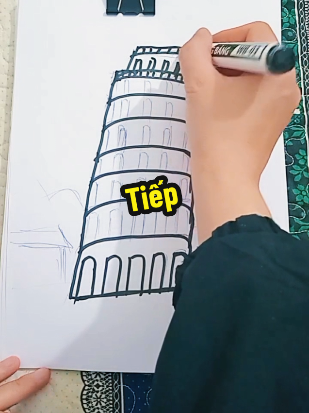 HD vẽ Tháp nghiêng( vẽ nét bằng bút dạ đen)#xuhuong #giaovienmithuat #art #mithuat5 @Cô Mĩ thuật 