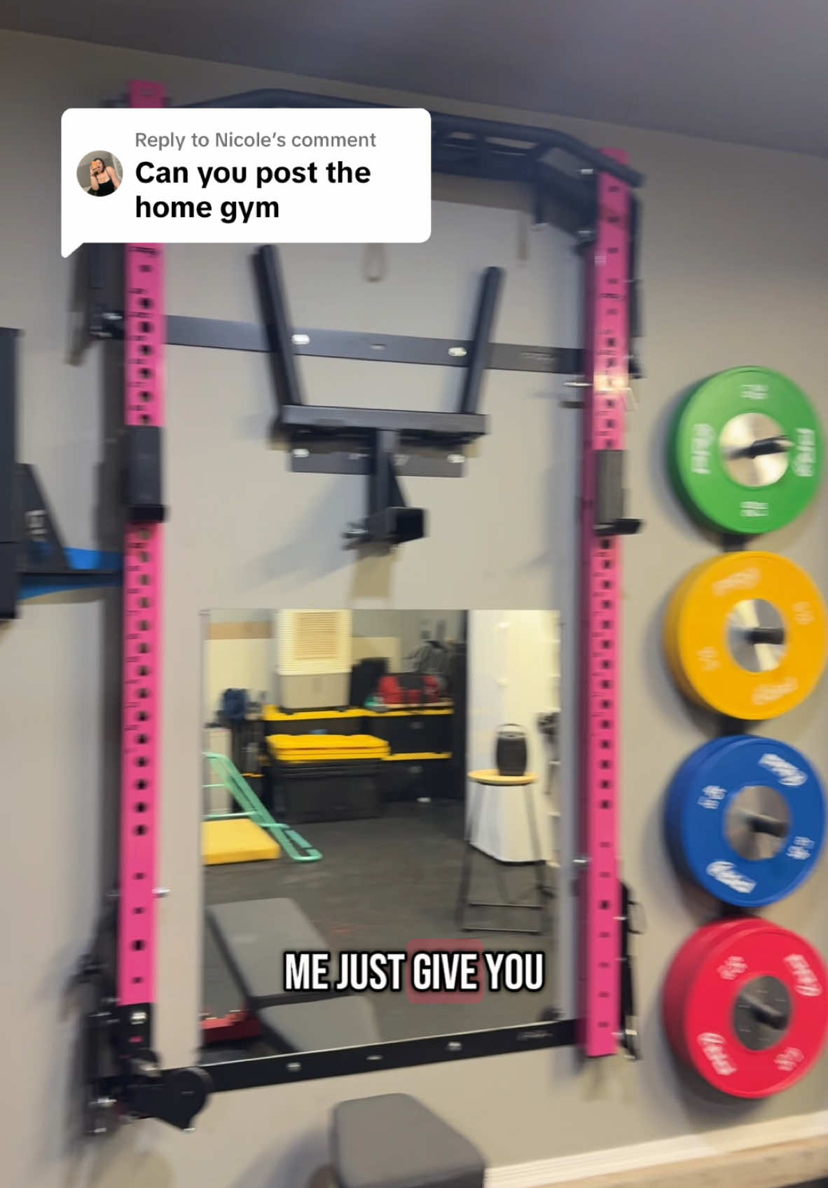 Replying to @Nicole Here’s my home gym setup ❤️ The pull down bar we bought from @PRx Performance .The stuff from TikTok shop all folds, except for the row machine, but that one is pretty compact anyway. 