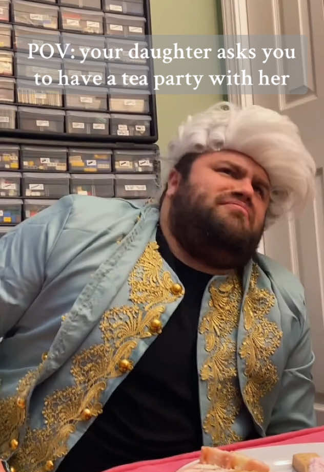 I think he takes his role too seriously🤣 #tea #teaparty #lol #laugh #relatable #wholesome #dadsoftiktok #dad #dadlife #family #play #mylove #mylife #fyp #pov #couple #goals #fun #foodtiktok #sweet #cute #costume 