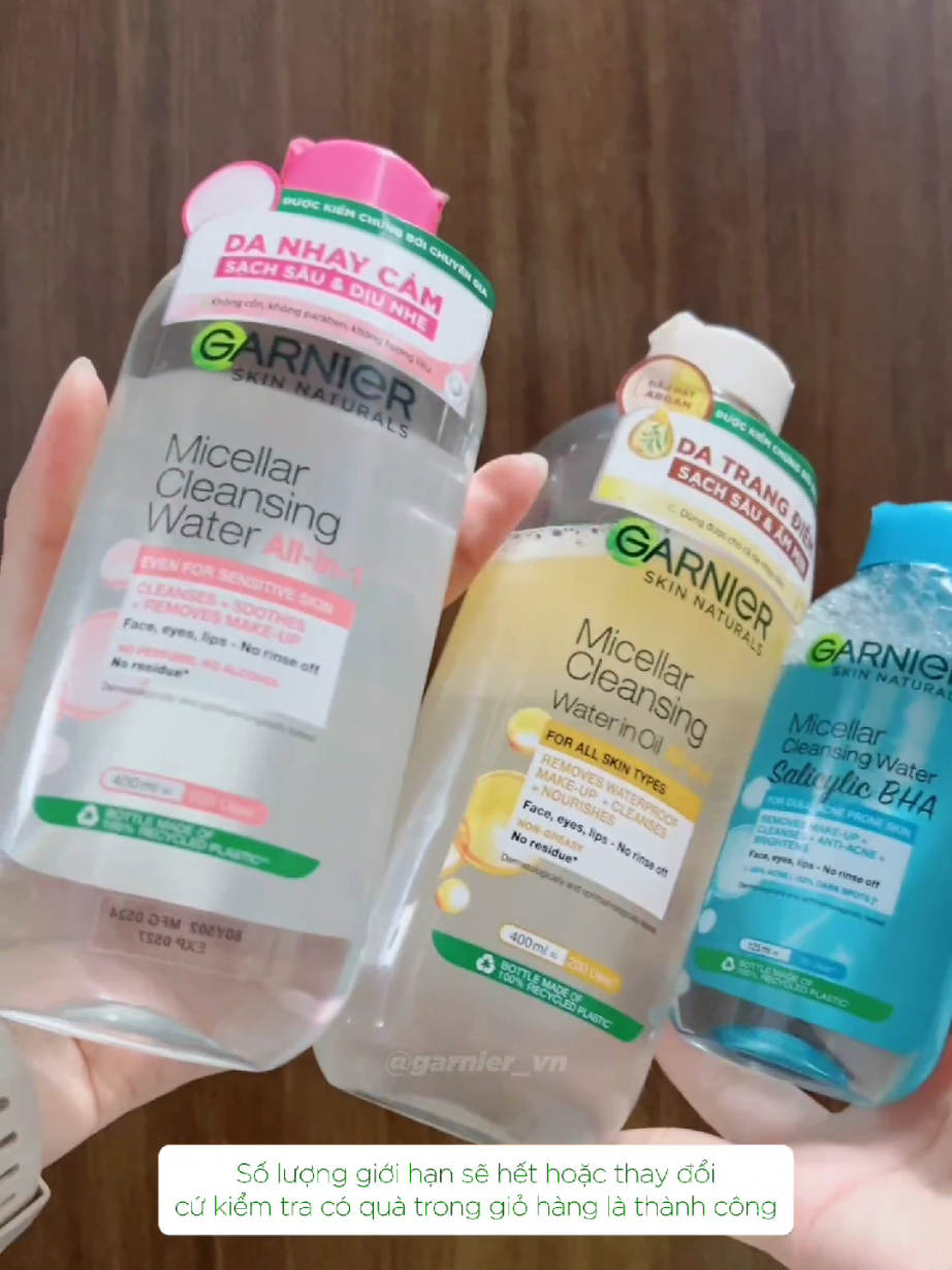 Mua tẩy trang được tặng thêm tẩy trang quá đã số lượng giới hạn, kiểm tra có quà trong giỏ hàng là thành công nha 🥳 #garnier_vn #goclamdep #reviewlamdep #muataitiktokshop #nuoctaytrang #skincare #grnbaslive #tuyetnhibas 