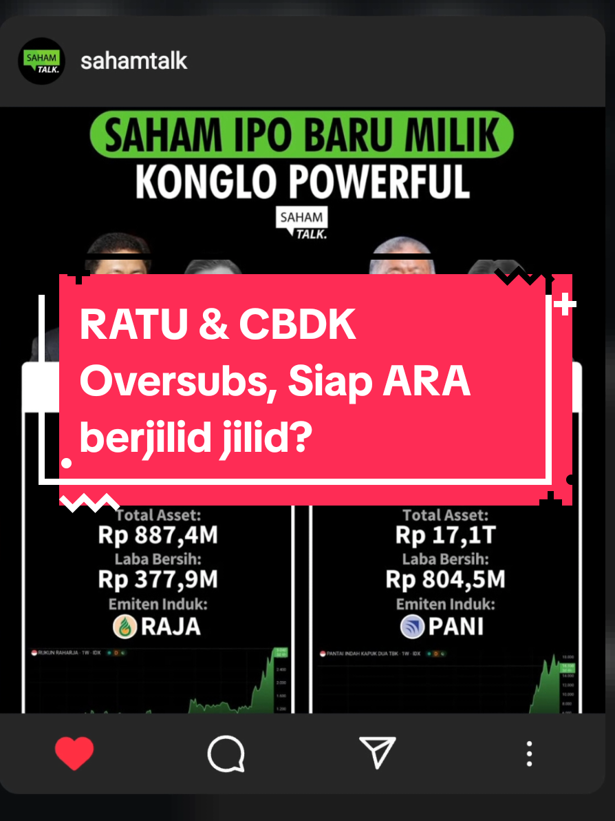 RATU Oversubs lebih dari 300x, RAJA naik tanpa rem. PANI rebound. Apakah CBDK & RATU akan ARA berjilid2?😬#JJCapCut #CapCut #sahampemula #investormuda #investorpemula #investorsaham #belajarsaham #pahampunyapantau #idx #bei #ratu #raja #cbdk #pani #iposaham #capitalgain #konglo #sugiantokusuma #prajogopangestu #anthonisalim #orangkaya #fyp 