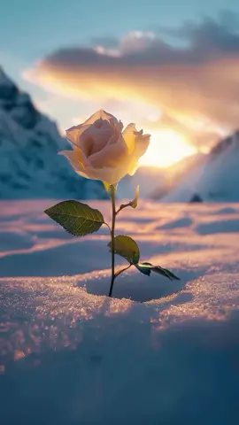 White Rose Glowing in Snow And Sunset _🍂🌇#sunset #aftereffects #whiterose #snow #nature #photography 