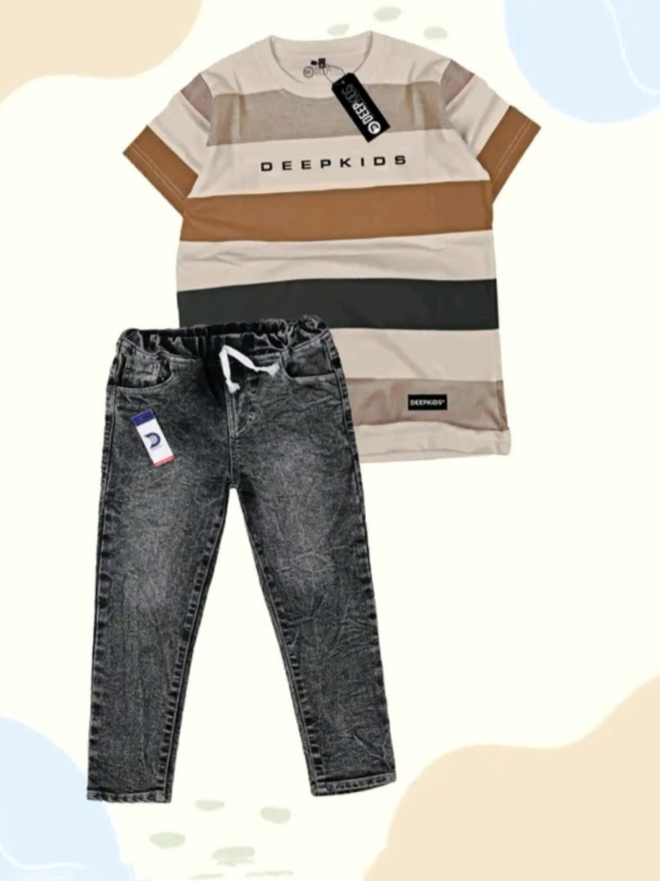 Setelan anak laki laki kaos distro dan celana jeans panjang