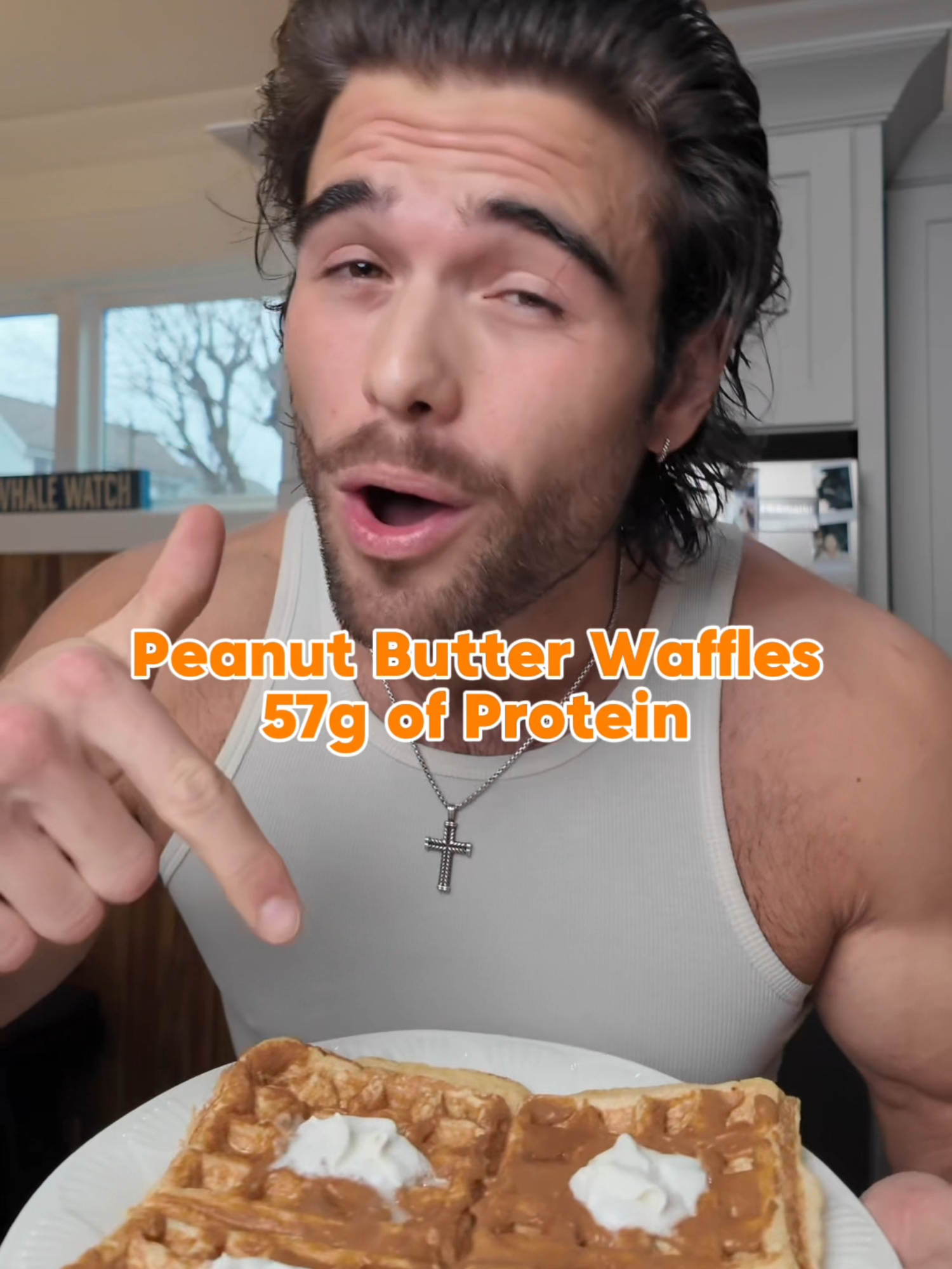 INFO⬇️ 622 Calories  6g Fat 84g Carbs  57g protein  Ingredients  63g Kodiak mix  1 Serving raw PB protein (link in bio, code MCVEY) 1 Banana  100g Egg Whites 16g PBFit  1/2 serving maple syrup  2 servings of whipped cream  If you want to lower the calories/carbs you can replace the maple syrup and whipped cream.  More recipes in my FREE Cookbook 🤝 Y’all have a beautiful day 🫶 #fitnessmotivation #highproteinmeals #highproteinrecipes #highproteinbreakfast #proteinwaffles #fatloss #macros #fyp #foryou #diethacks #foryoupage